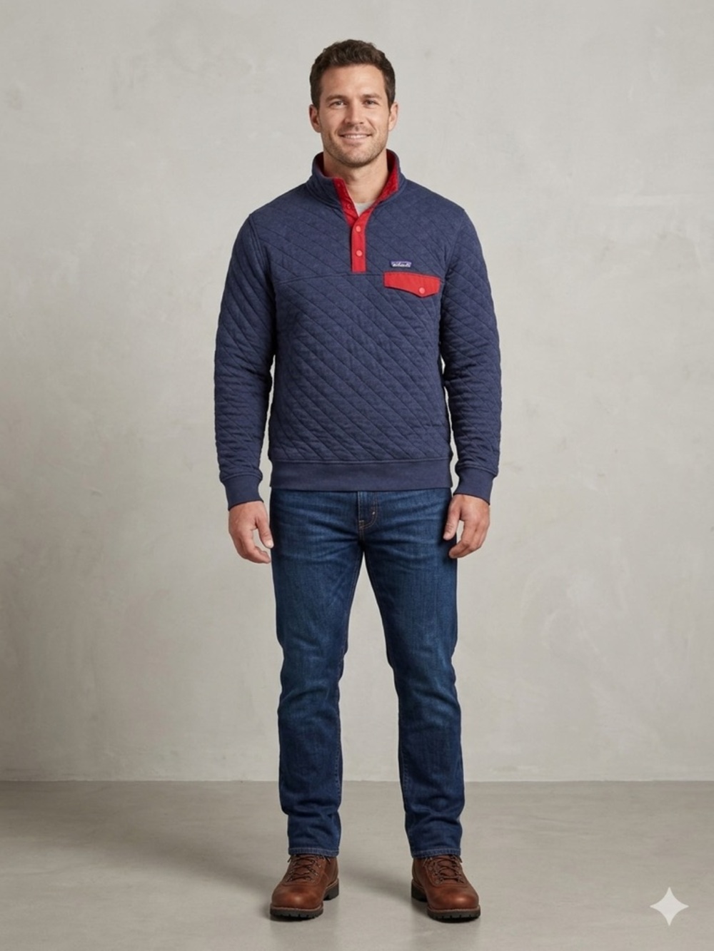 Patagonia Organic Cotton Quilted Snap-T Pullover Navy Blue Red Men’s Large